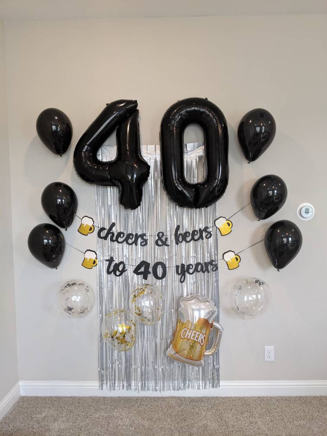 Globos Negros y Dorados Decoracion De Cumpleaños Para Mujer Hombre 40 Años  Set U