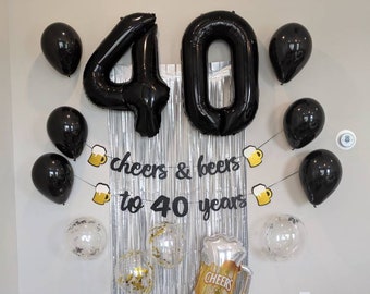 Cheers and Beers to 40 Years Party Pack 40th Birthday Balloons 40th Birthday Decorations Cheers to 40 Years Jumbo 40 Balloons Happy Birthday