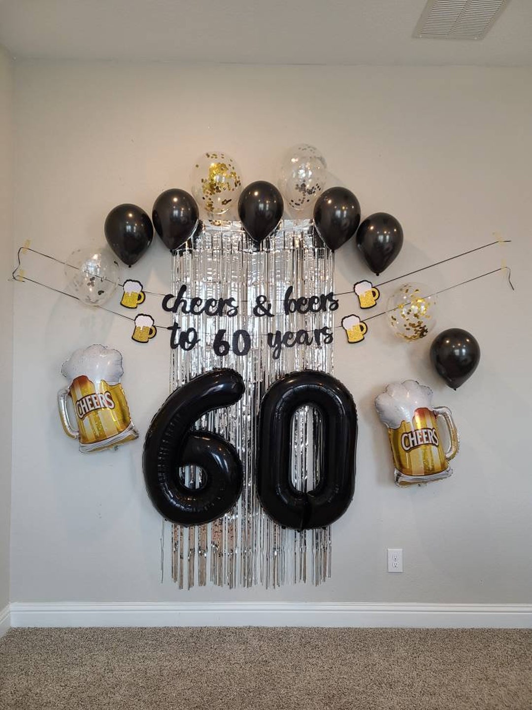 Decoraciones de cumpleaños número 60 para hombres: pancarta de feliz  cumpleaños, globos de cumpleaños de 60 años, globos de fiesta de cumpleaños  con