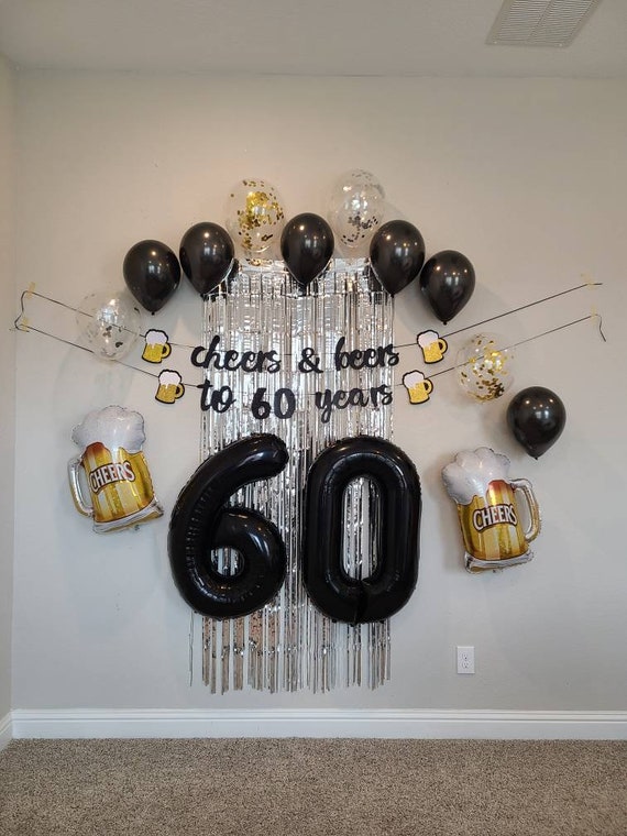 Globos de látex de 60 cumpleaños de oro blanco, globos de látex de feliz  cumpleaños 60, globos de confeti, decoraciones de fiesta de cumpleaños 60
