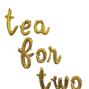 Gold Cursive Tea For Two Balloon 2nd birthday balloons second birthday balloons tea balloons Gold Two Cursive Two Tea Party