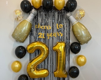 Cheers to 21 Years Party Decoration Set Champagne Balloons Legal AF 21st Birthday Balloons Jumbo 21 Finally 21 Cheers and Gold 21 Number