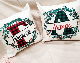 Christmas Initial Pillow, Personalized Initial Pillow, Red Christmas Pillow, Green Christmas Pillow, Custom Initial Pillow, Christmas Pillow