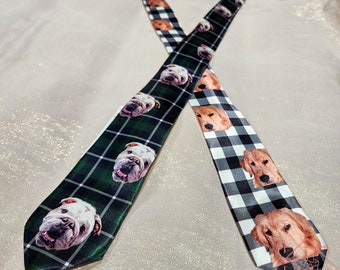 Custom Photo Neck Tie, Personalized Face Photo Tie, Plaid Photo Face Neckties, Dad Necktie, Neckties For Men, Gift for Dad, Anniversary Gift