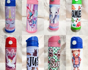 Animal Kids Custom Water Bottle, 12oz Kids Bottle, Personalized Water Bottle, Unicorn, Elephant, Dinosaur, Bear, Butterfly, Pegasus, Panda