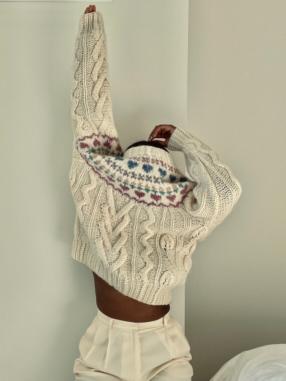 Vintage Handmade Wool and Mohair Patterned Knit Sw