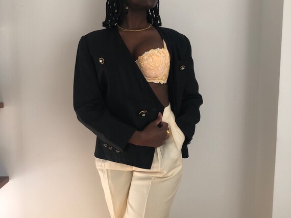 Vintage Italian Pure Linen Black Statement Blazer