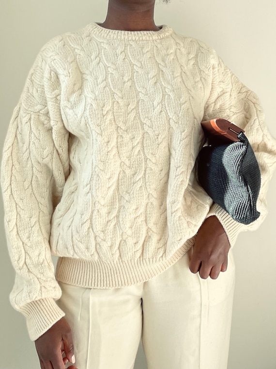 Vintage Oversized Cream Beige Wool Knit Sweater