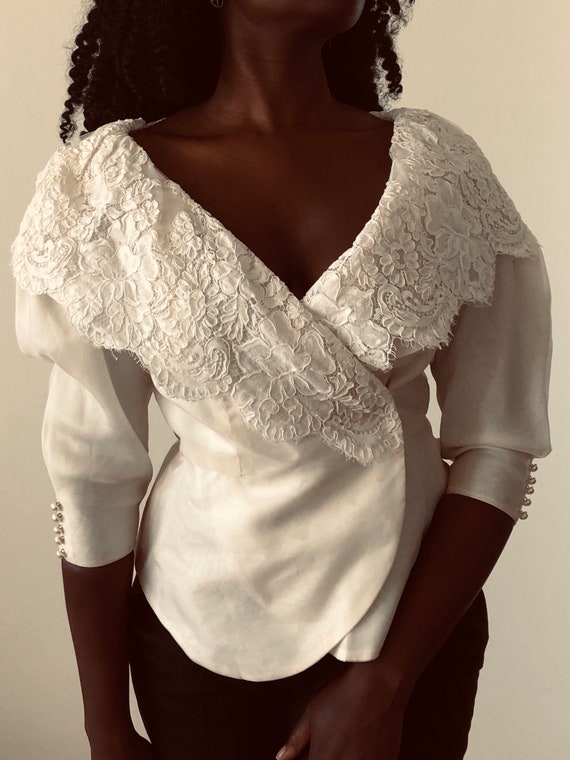 Vintage Rare 80s Pure Silk Blouse with Oversized C