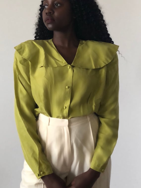 Vintage Pure Silk Chartreuse Green Oversized Peter