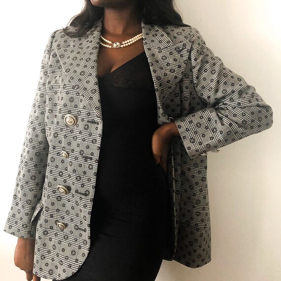 Vintage 90's VERSACE Pure Wool Blazer | Plaid Stat