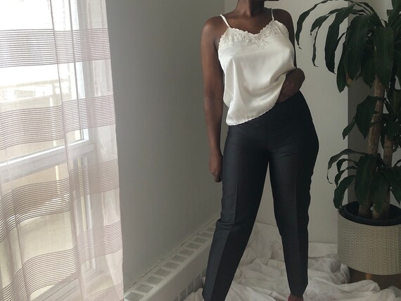 Vintage Raw Silk Black Trousers | High Waisted Ple