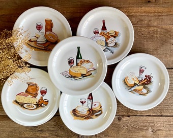 6 platos de queso de porcelana vintage