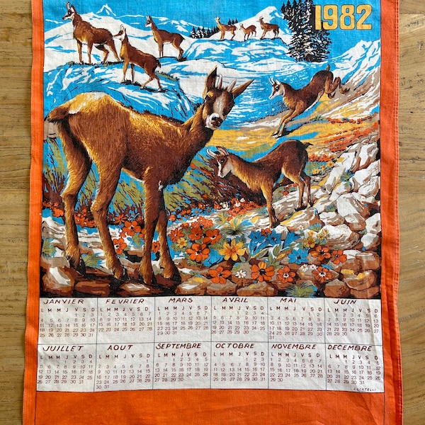 Torchon calendrier 1982 vintage