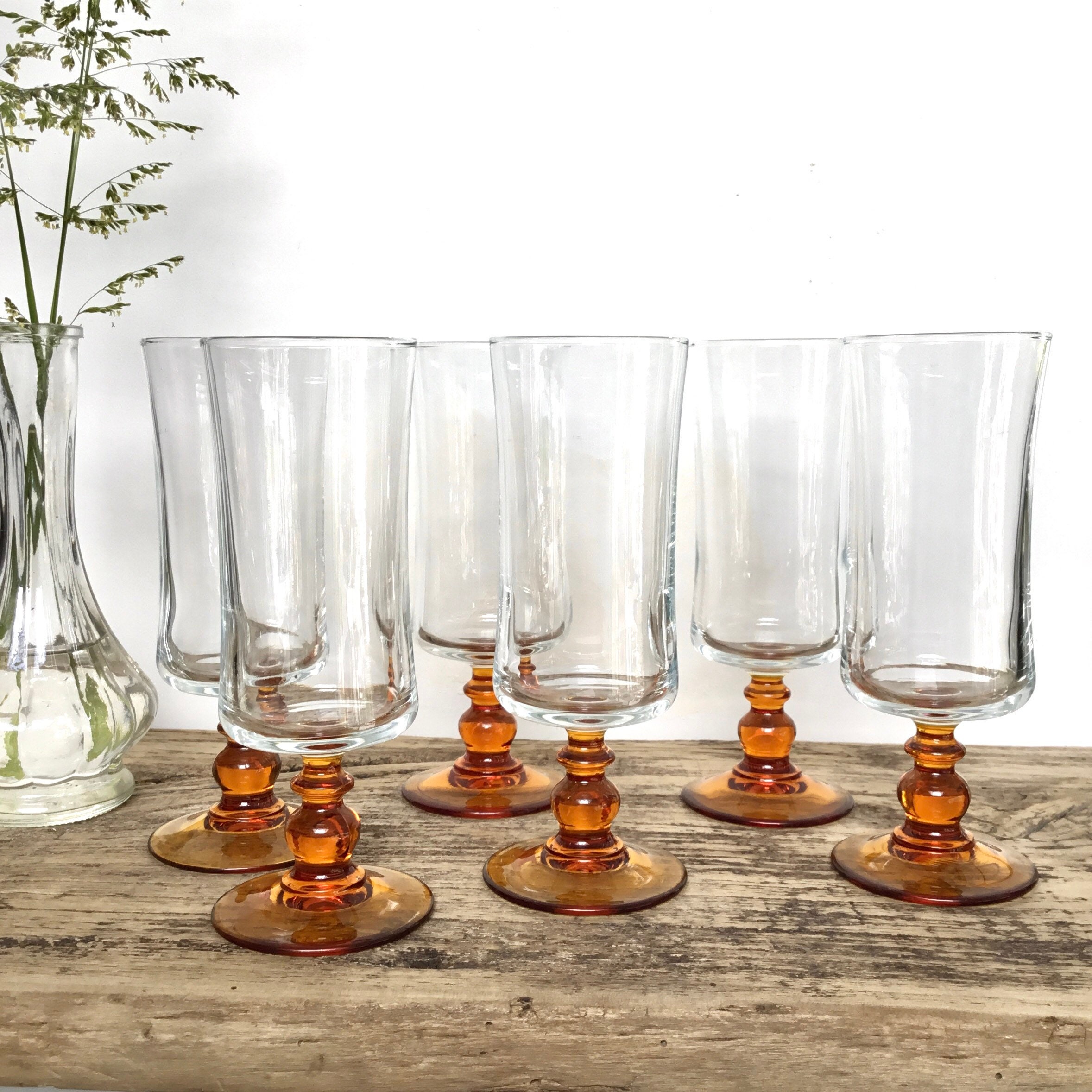 Lot de 6 Flûtes à Champagne Pieds Ambrés Vintage