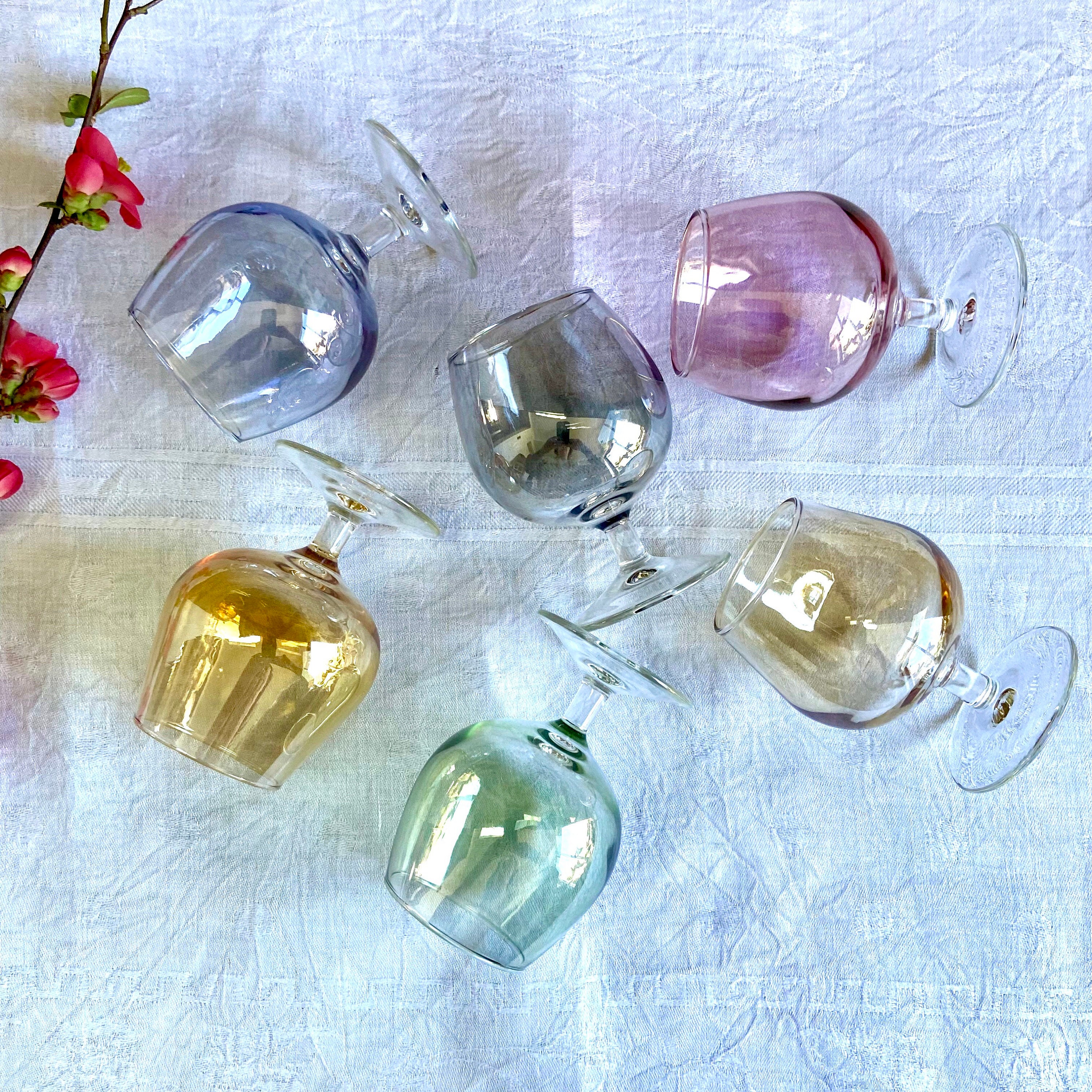 6 Verres Vintage de Couleurs Irisées