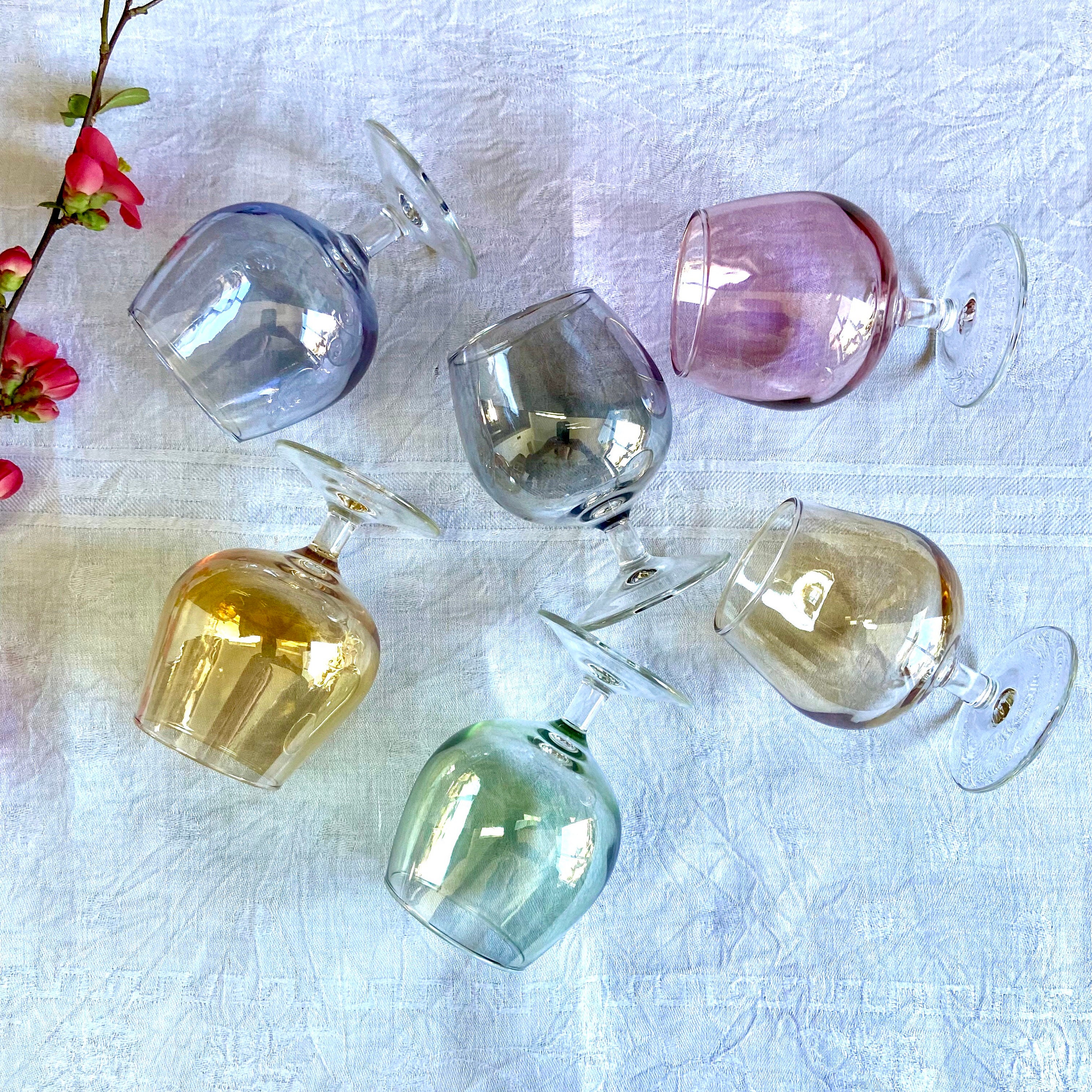 6 Verres Vintage de Couleurs Irisées