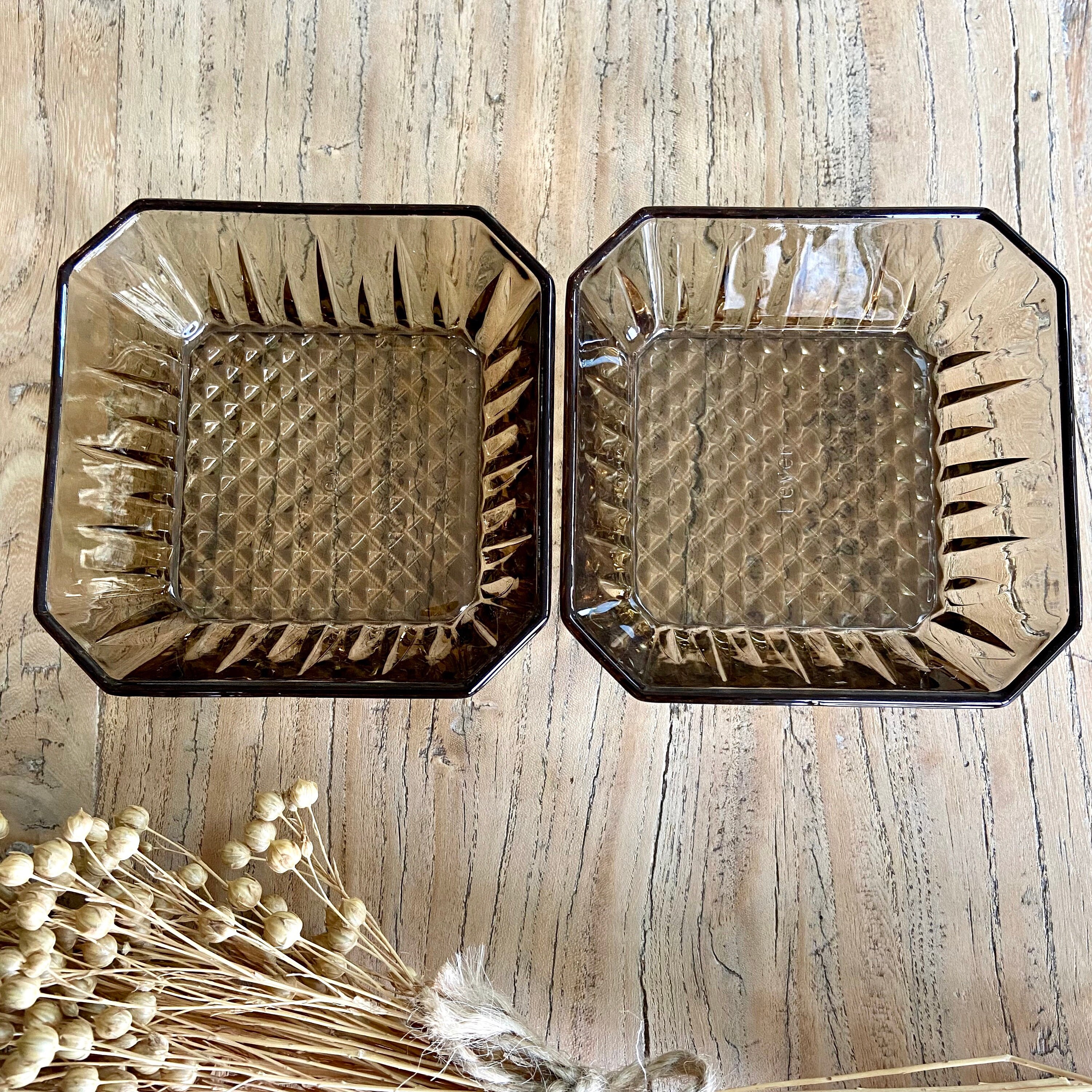 2 Ravier Vintage en Verre Fumé Lever