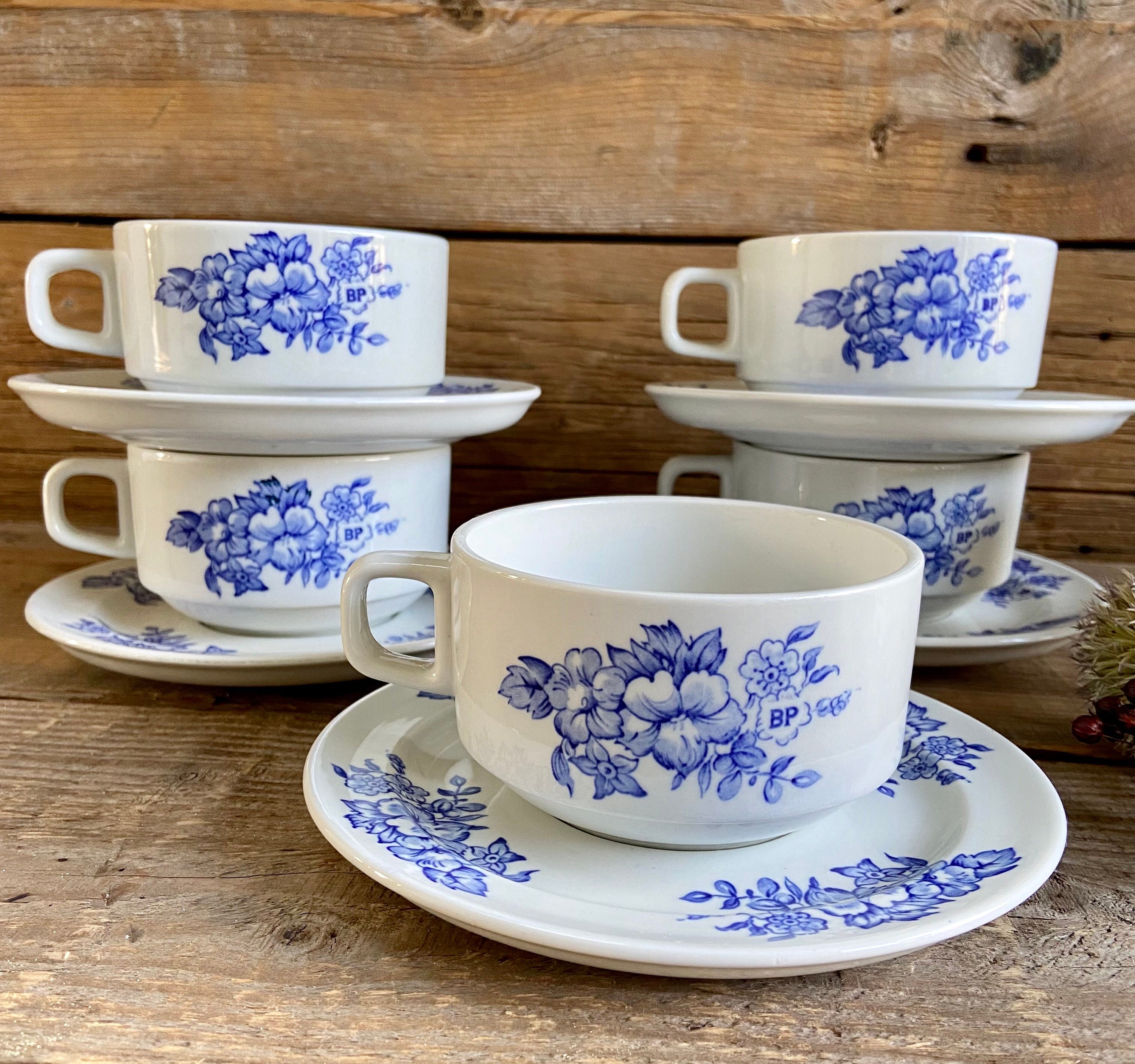 5 Grandes Tasses Sarreguemines Bp Vintage