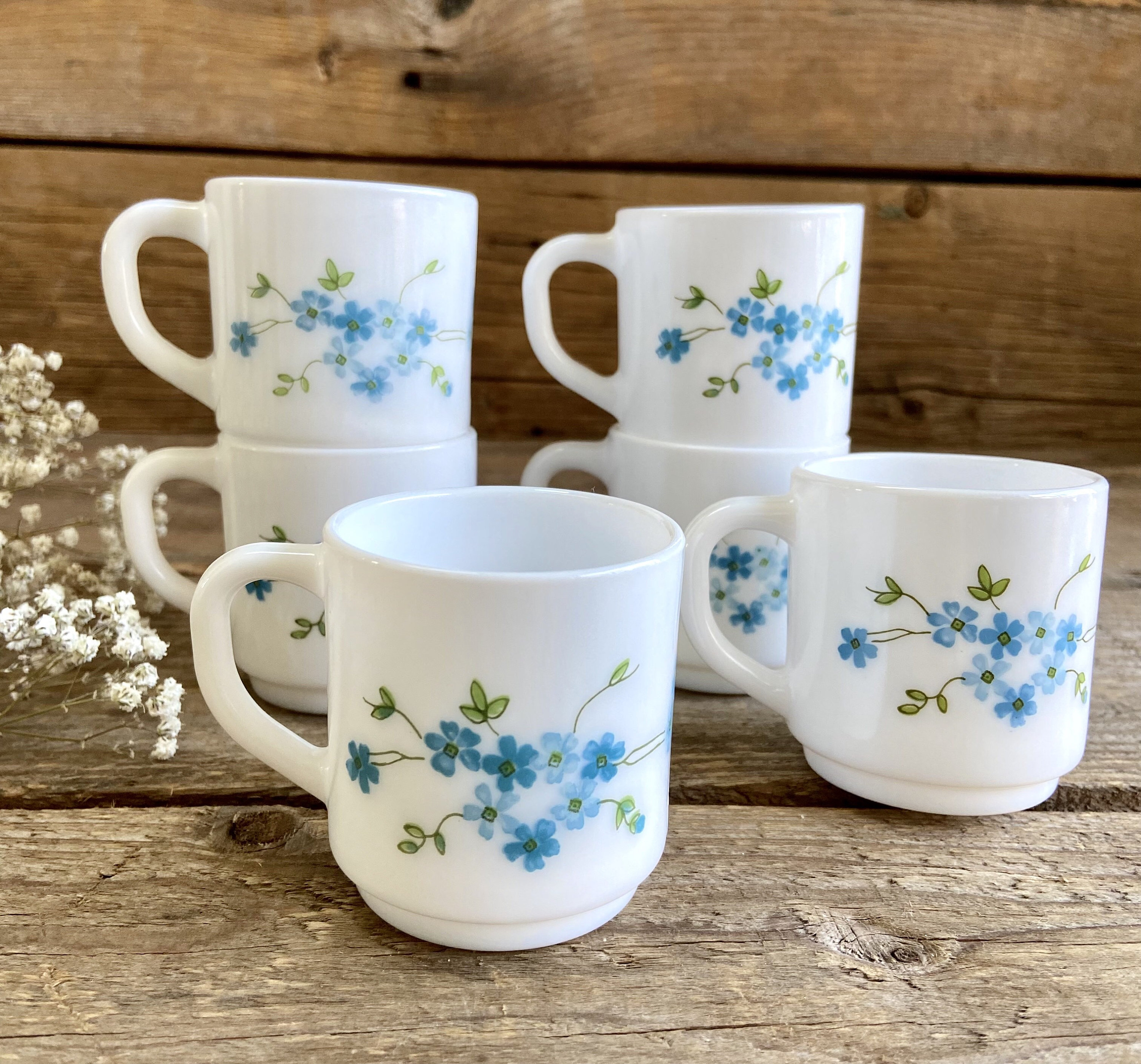 6 Tasses Arcopal France Myosotis Vintage