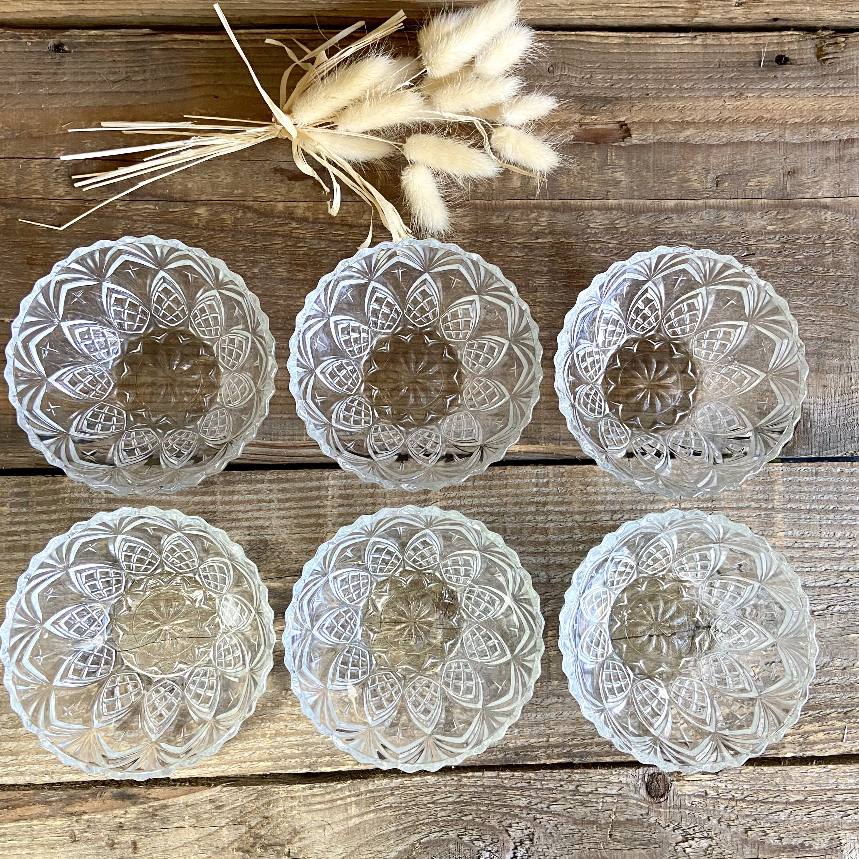 Lot De 6 Coupelles En Verre Moulé Décor Perlé - Verre Transparent Uni