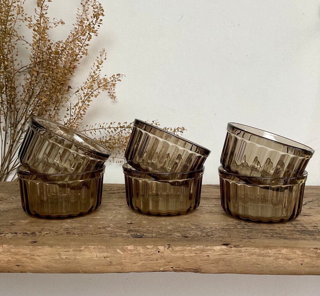 6 Vintage Smoked Glass Ramekins by Arcopal France - Etsy