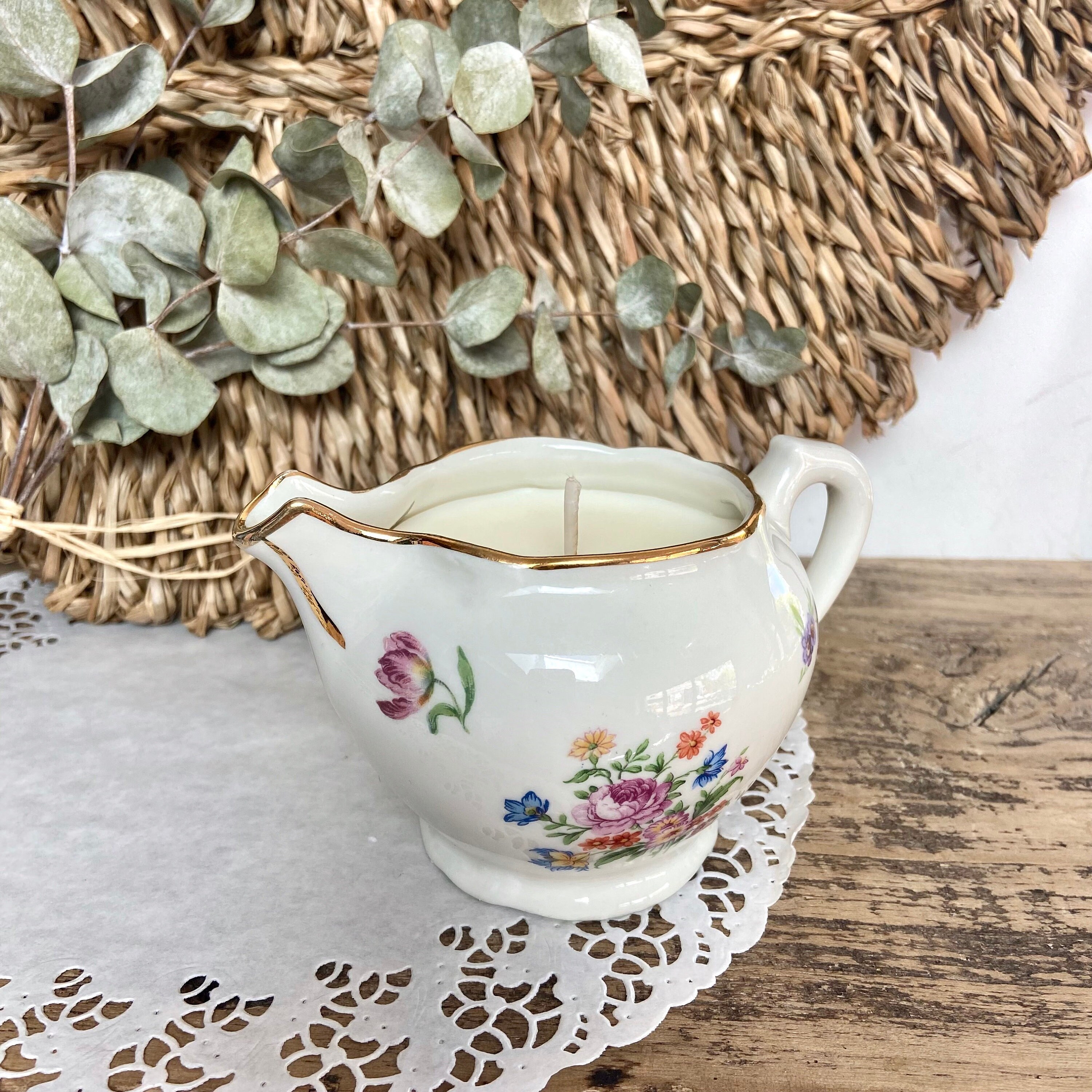 Bougie Cire Naturelle de Soja et Crémier Vintage Chiné