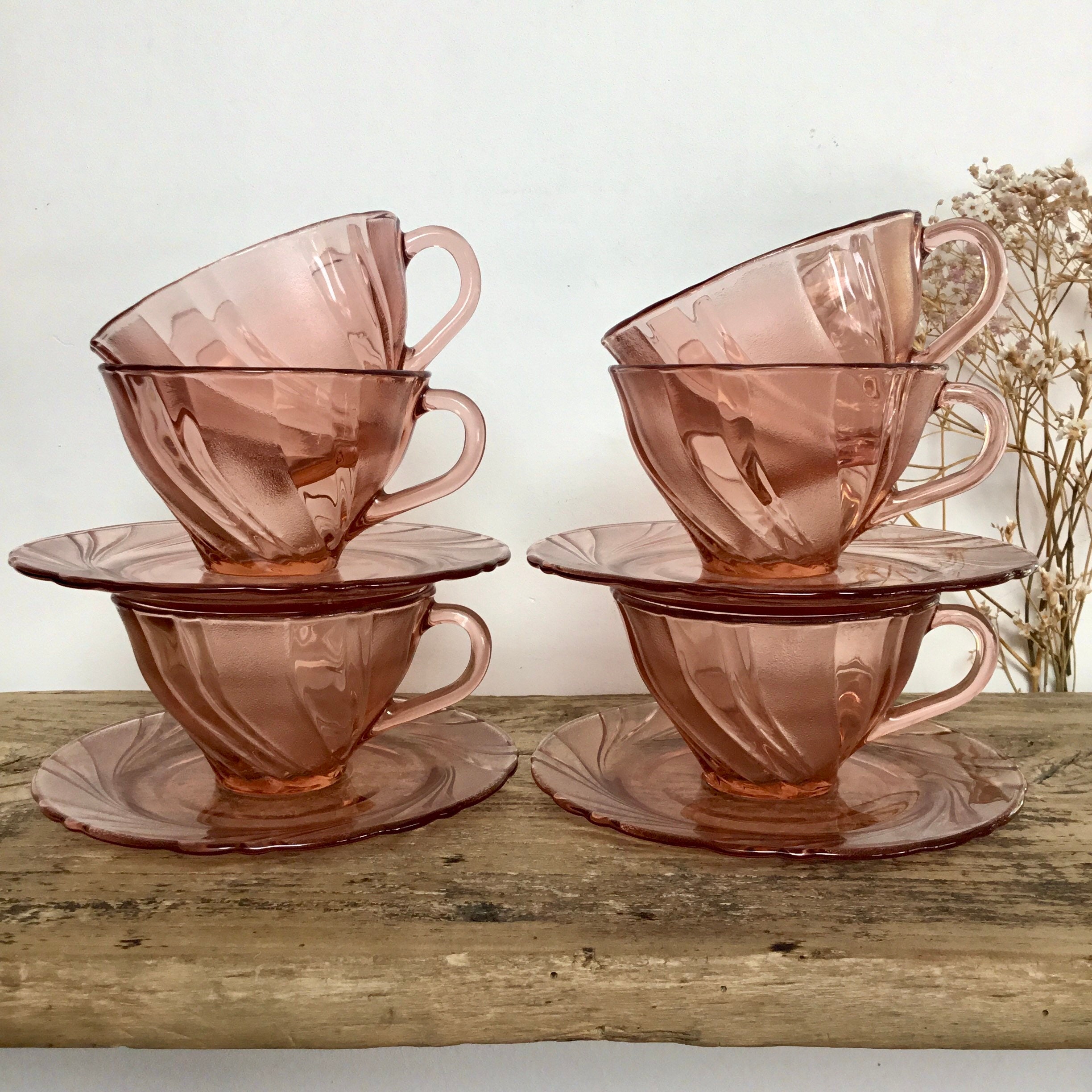 6 Tasses Roses Vereco France Vintage