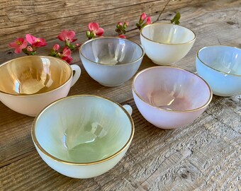 Lot De 6 Tasses à Café Arcopal France Opaline Irisée - Occasion Vintage, Multicolore !