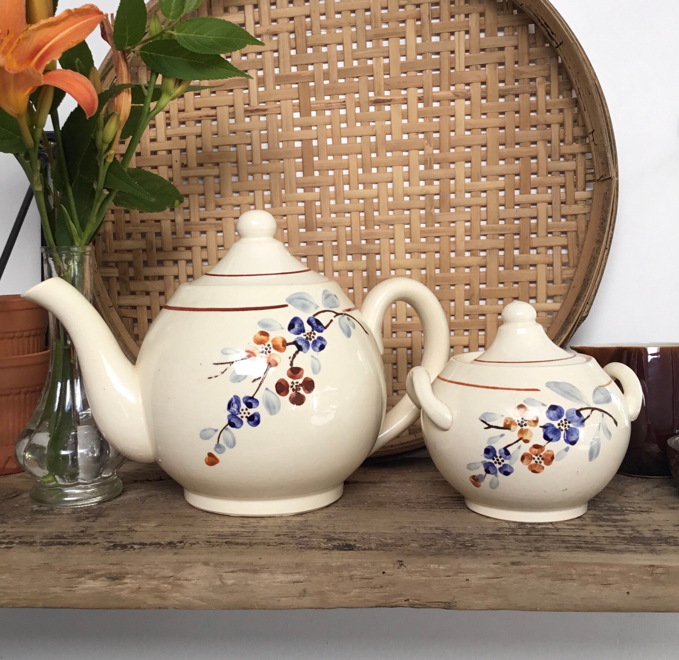 Ensemble Théière et Sucrier Sarreguemines France Vintage