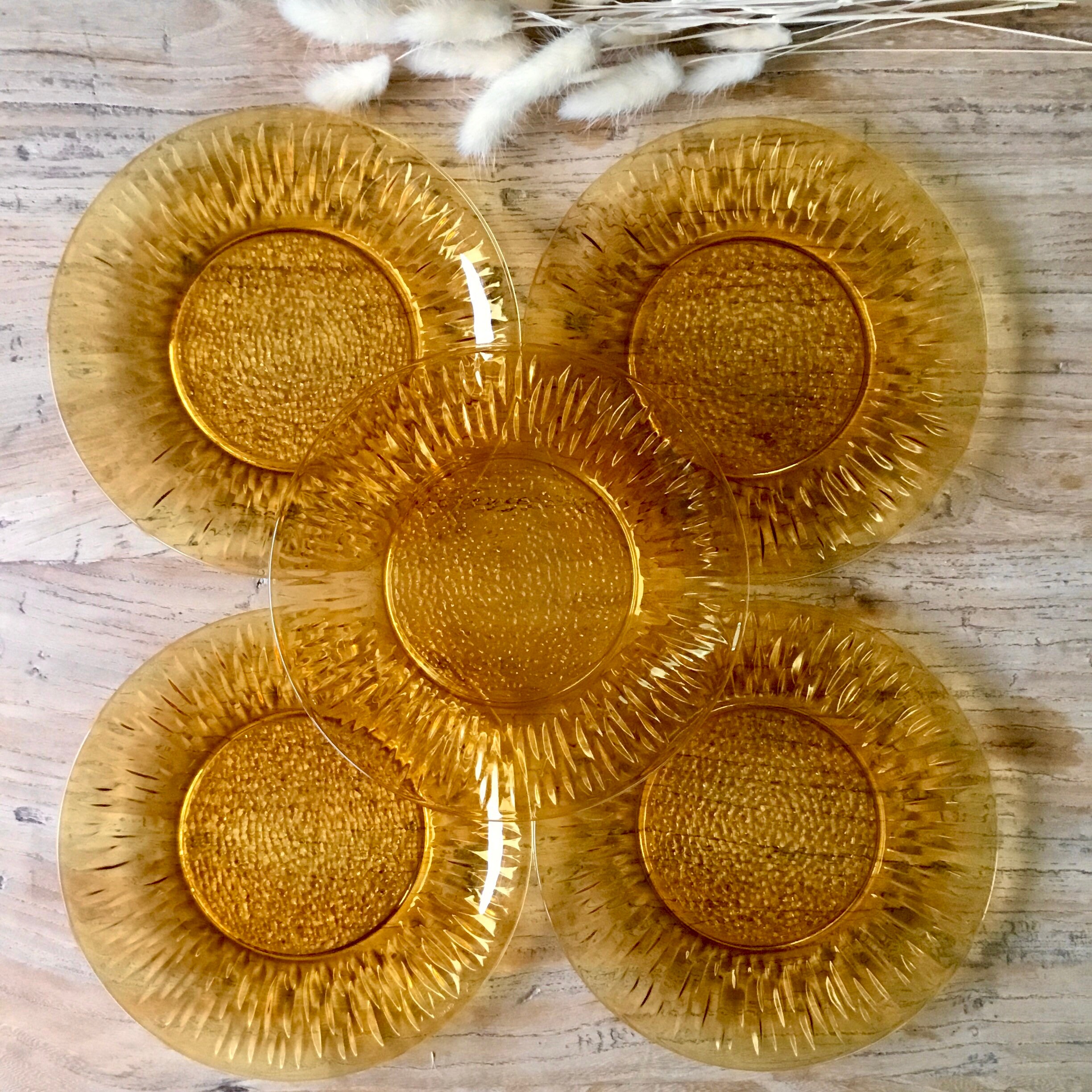 5 Assiettes à Dessert Vereco Soleil Vintage