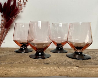 4 vintage pink glasses with black stems