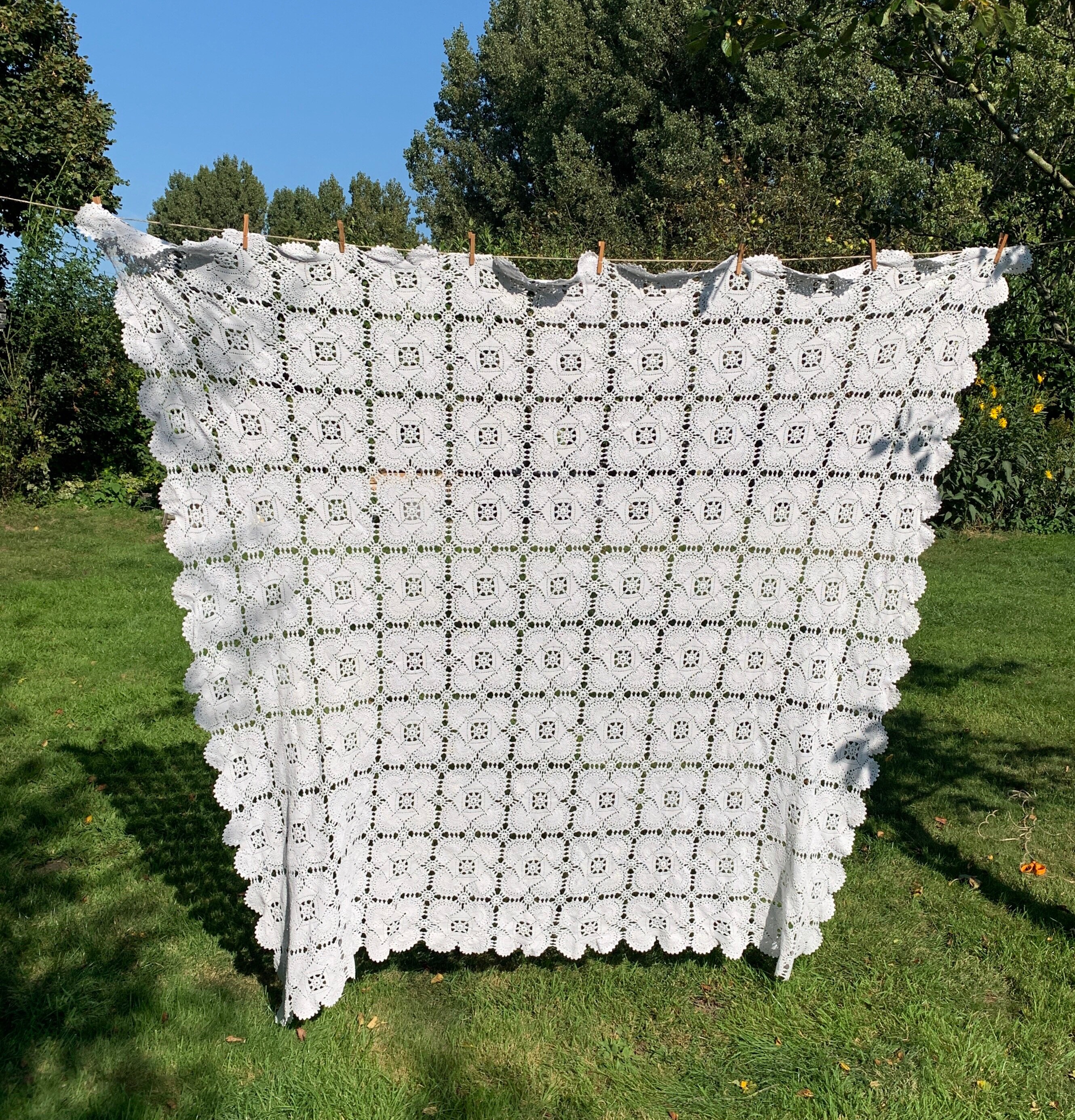 Couvre-Lit Vintage Fait Main Au Crochet