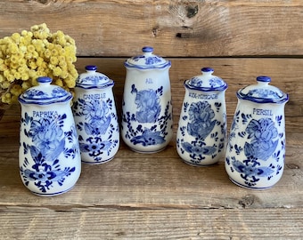 Set de 5 pots Delft bleu vintage