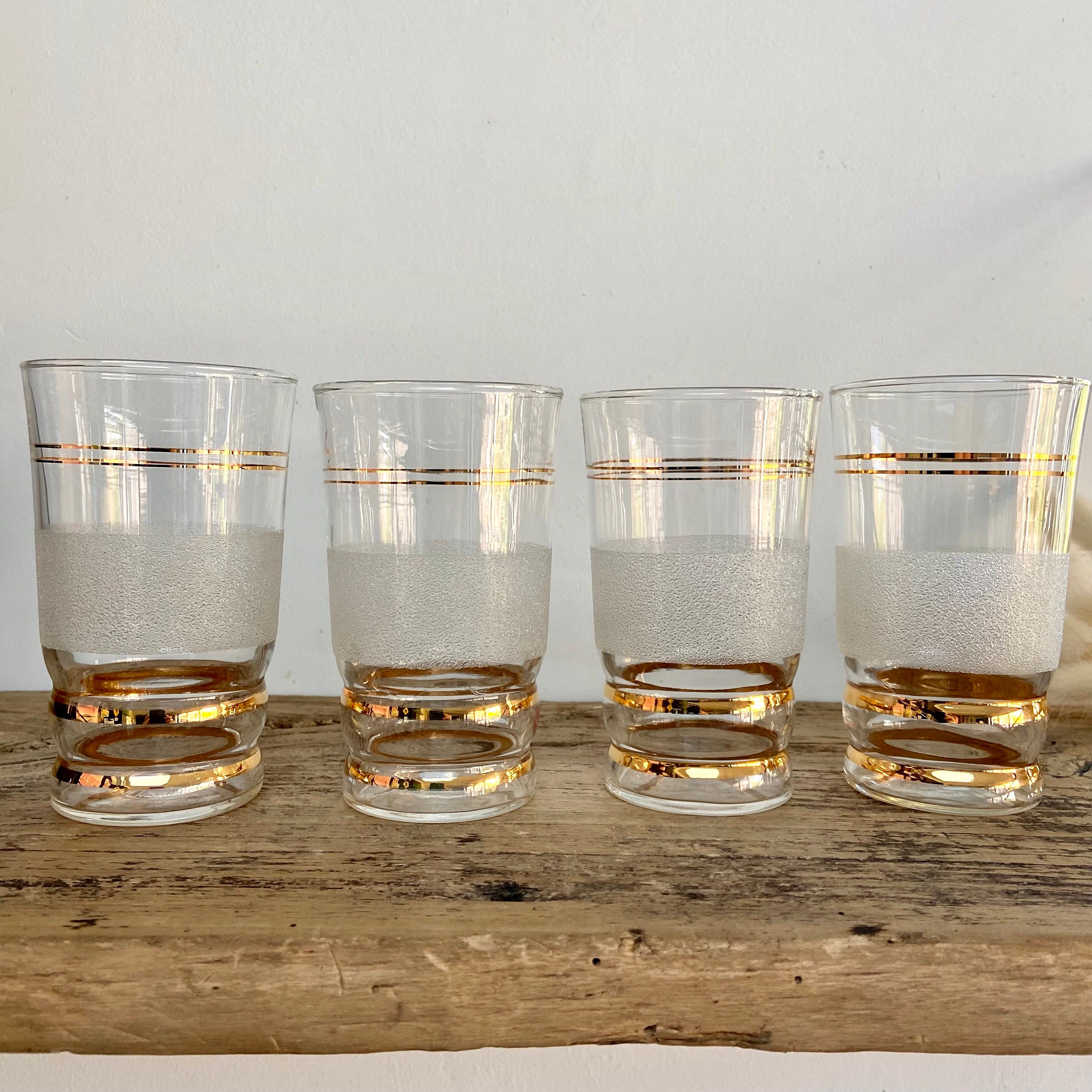 4 Verres Vintage en Verre Granité et Doré