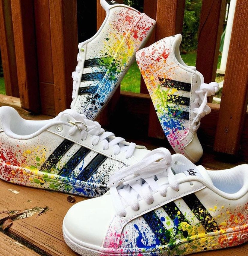 Rainbow splatter paint adidas sneakers/ shoes/ custom adidas/ Etsy