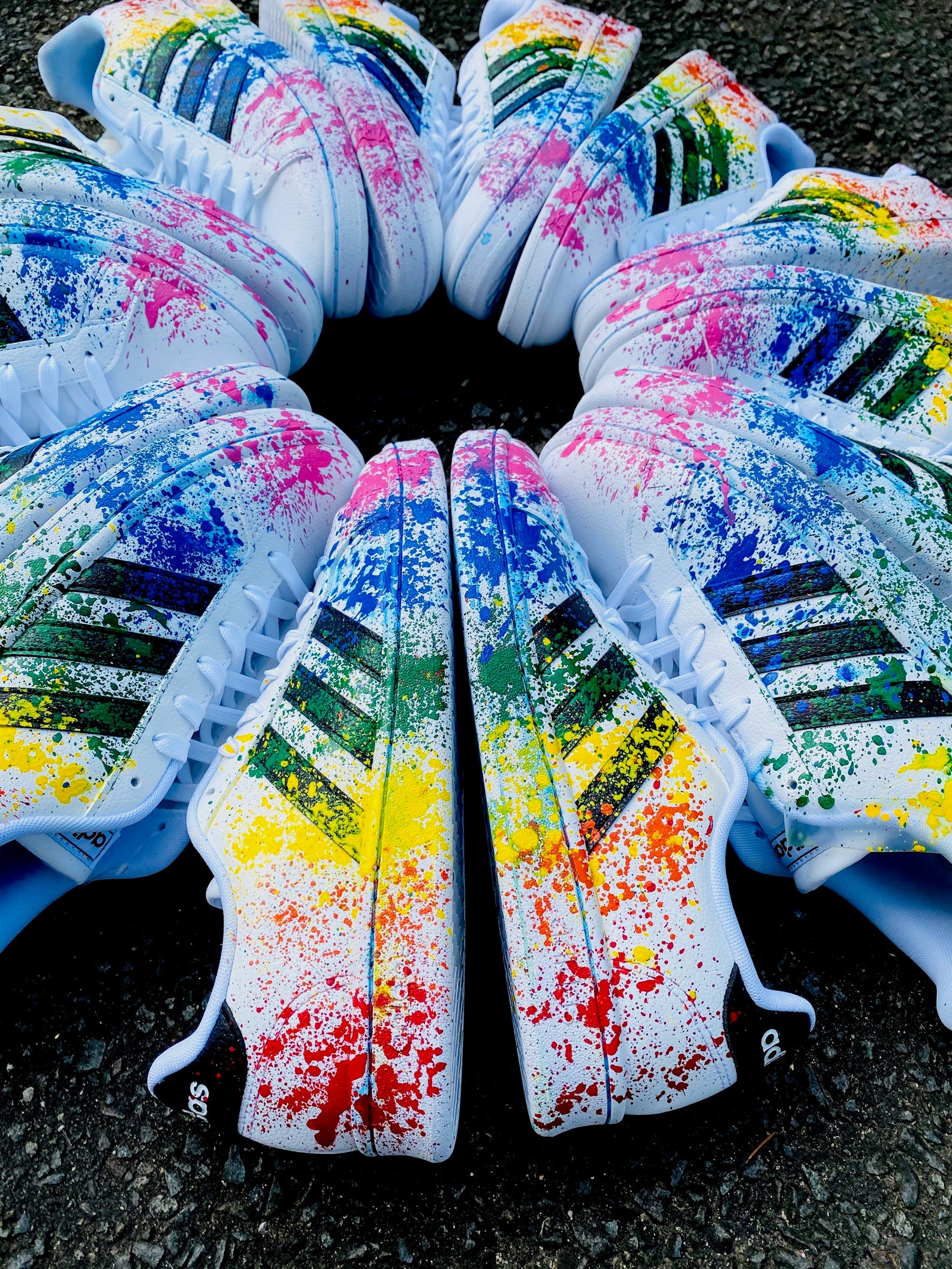Rainbow splatter paint adidas sneakers/ shoes/ custom adidas/ Etsy