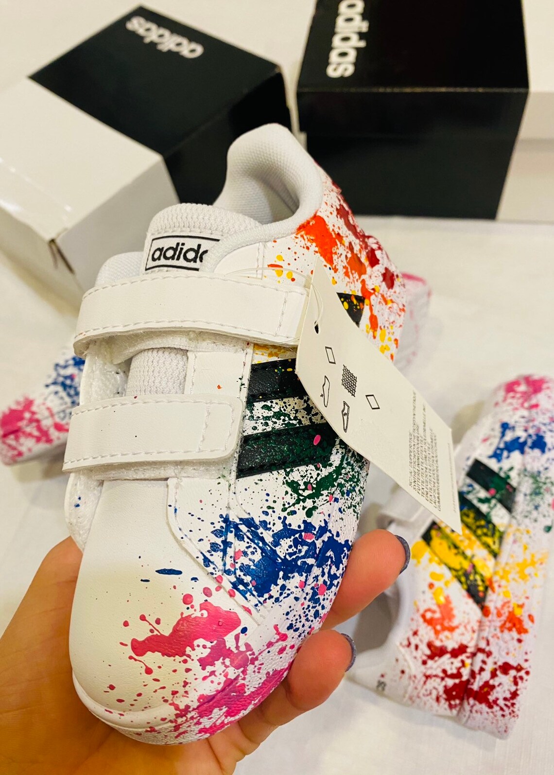 Rainbow splatter paint adidas sneakers/ shoes/ custom adidas/ Etsy