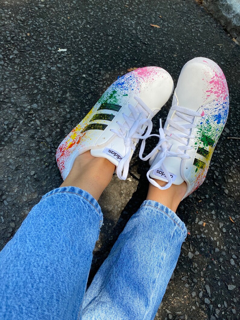 Rainbow splatter paint adidas sneakers/ shoes/ custom adidas/ Etsy