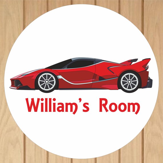 Red Supercar Bedroom Door Sign Personalised With Any Name