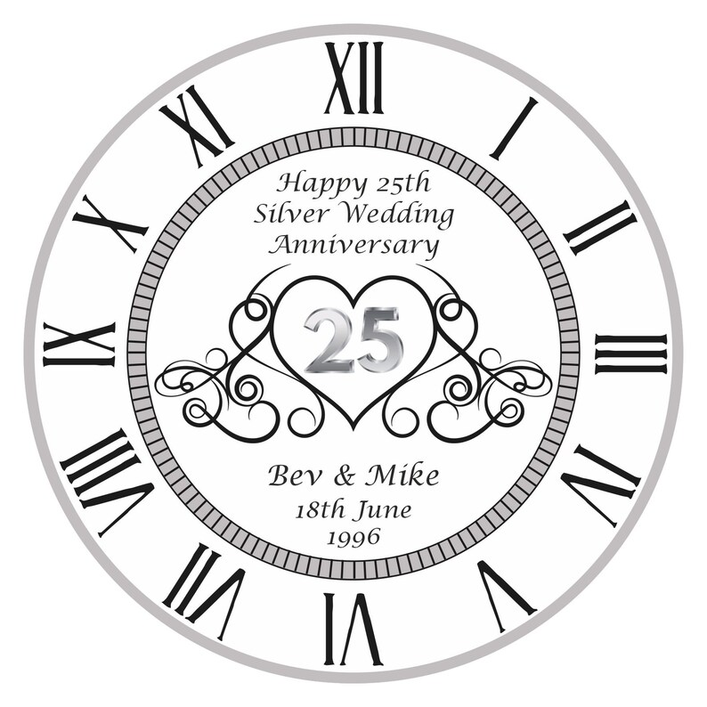 Unique Personalised 25th Silver Wedding Anniversary Clock Etsy Uk