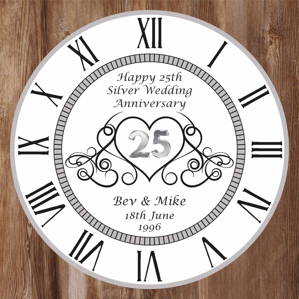 Unique Personalised 25th Silver Wedding Anniversary Clock Etsy
