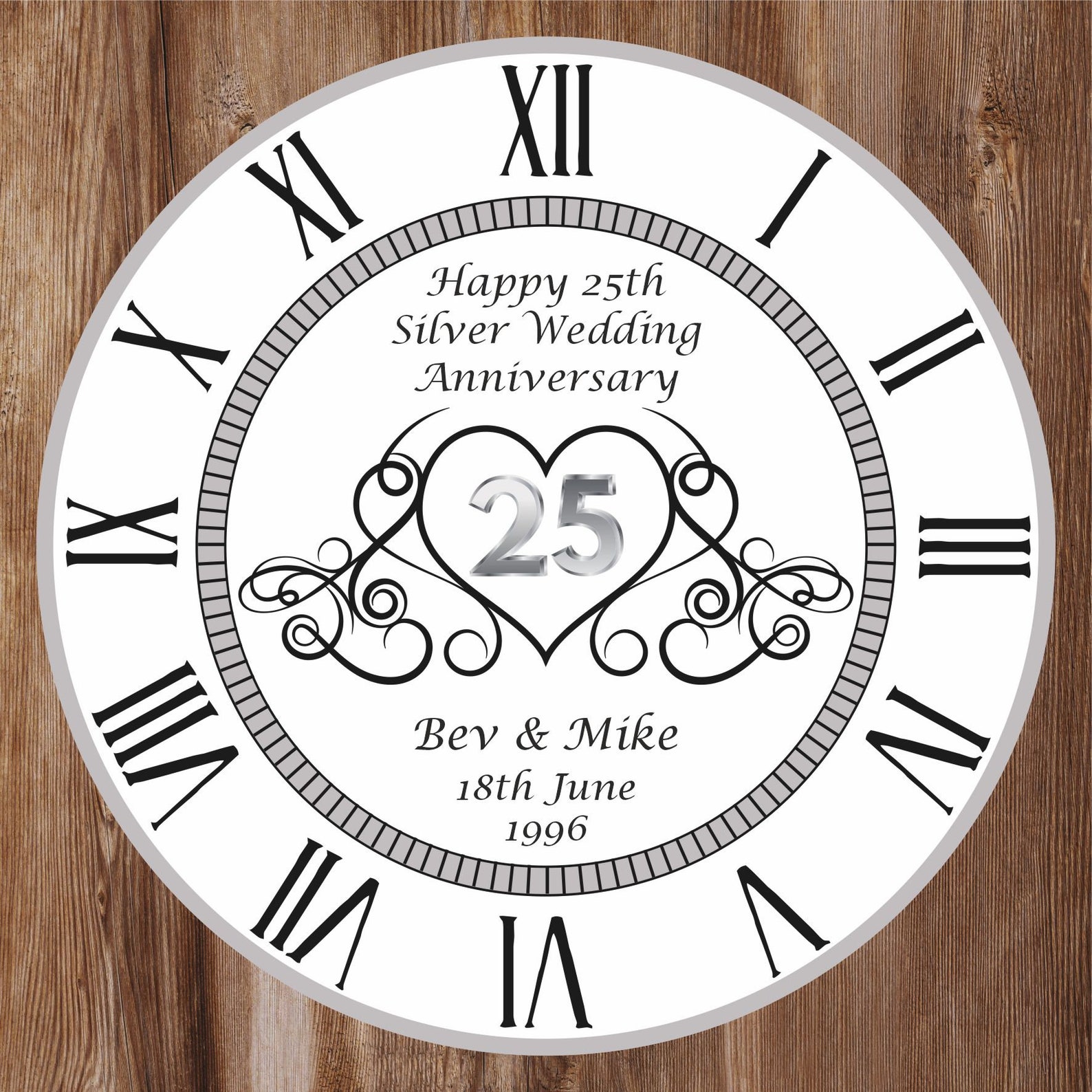 Unique Personalised 25th Silver Wedding Anniversary Clock Etsy UK