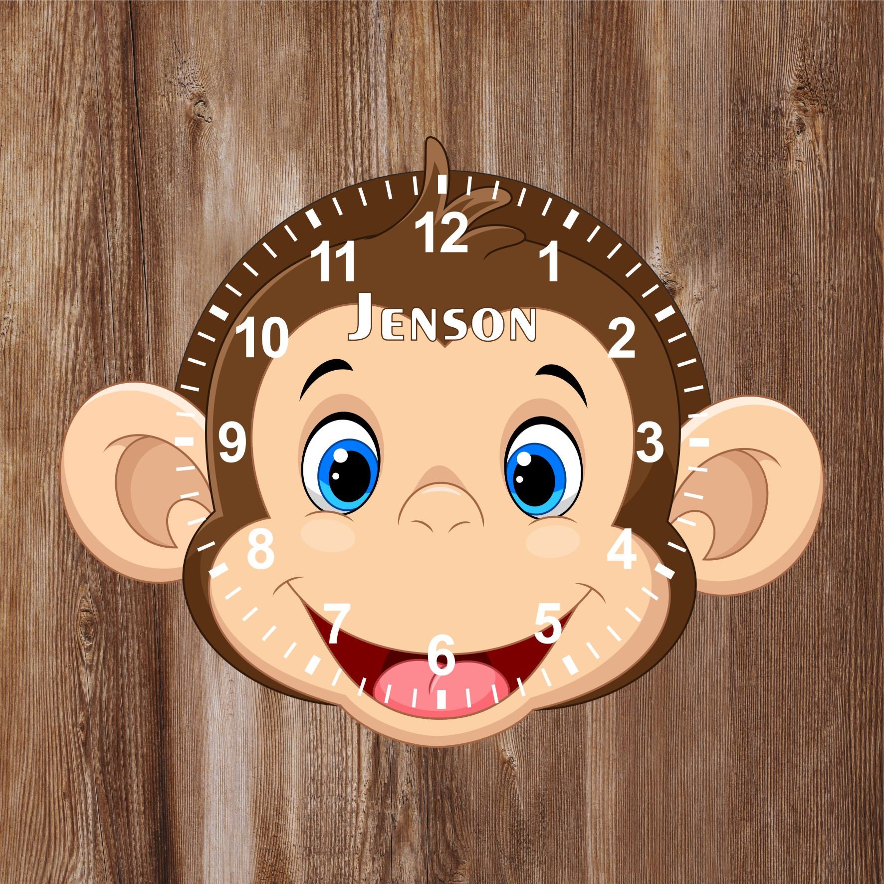 Monkey Shaped Kids Clock Personalised with Any Name Wall Etsy