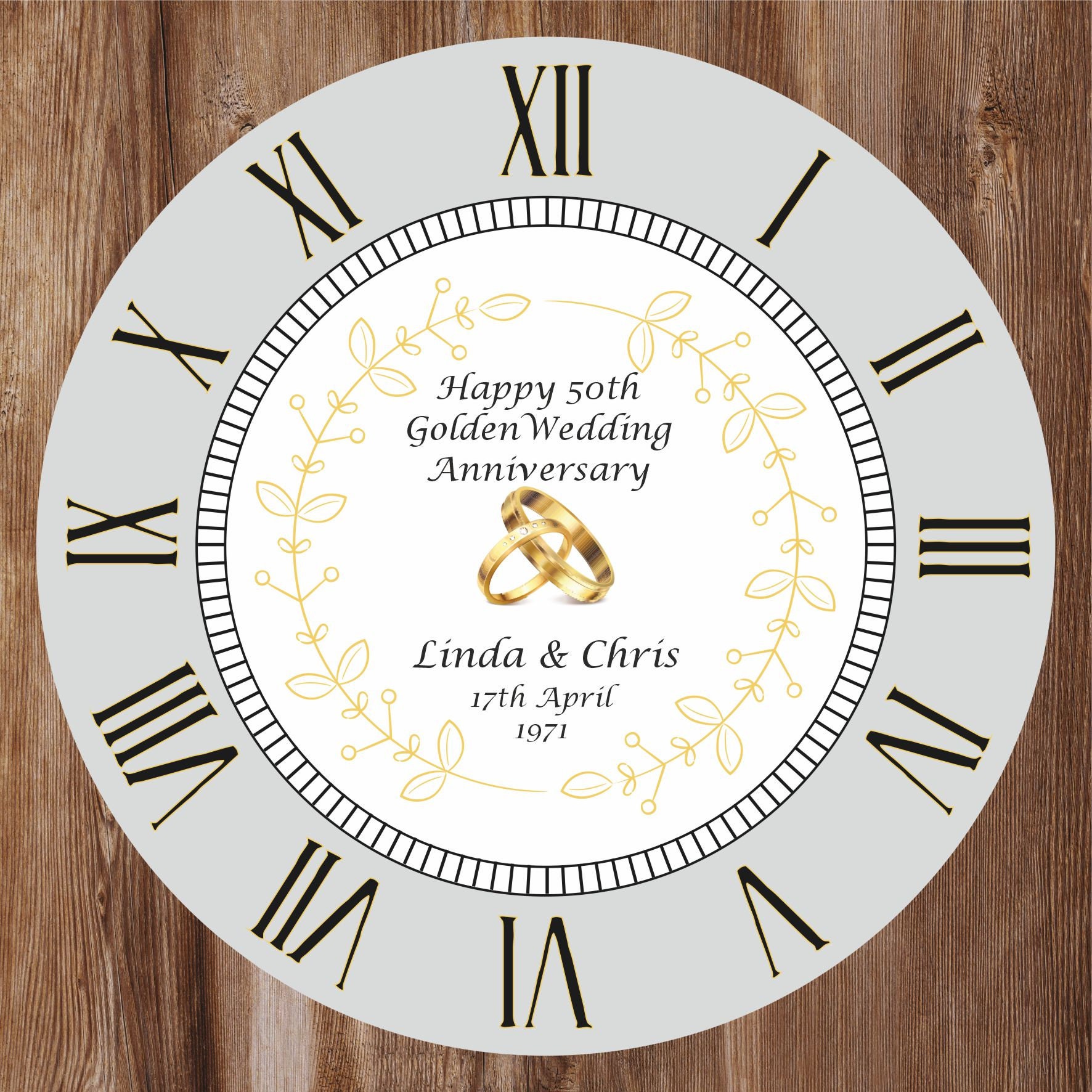 Unique Personalised 50th Golden Wedding Anniversary Clock Etsy