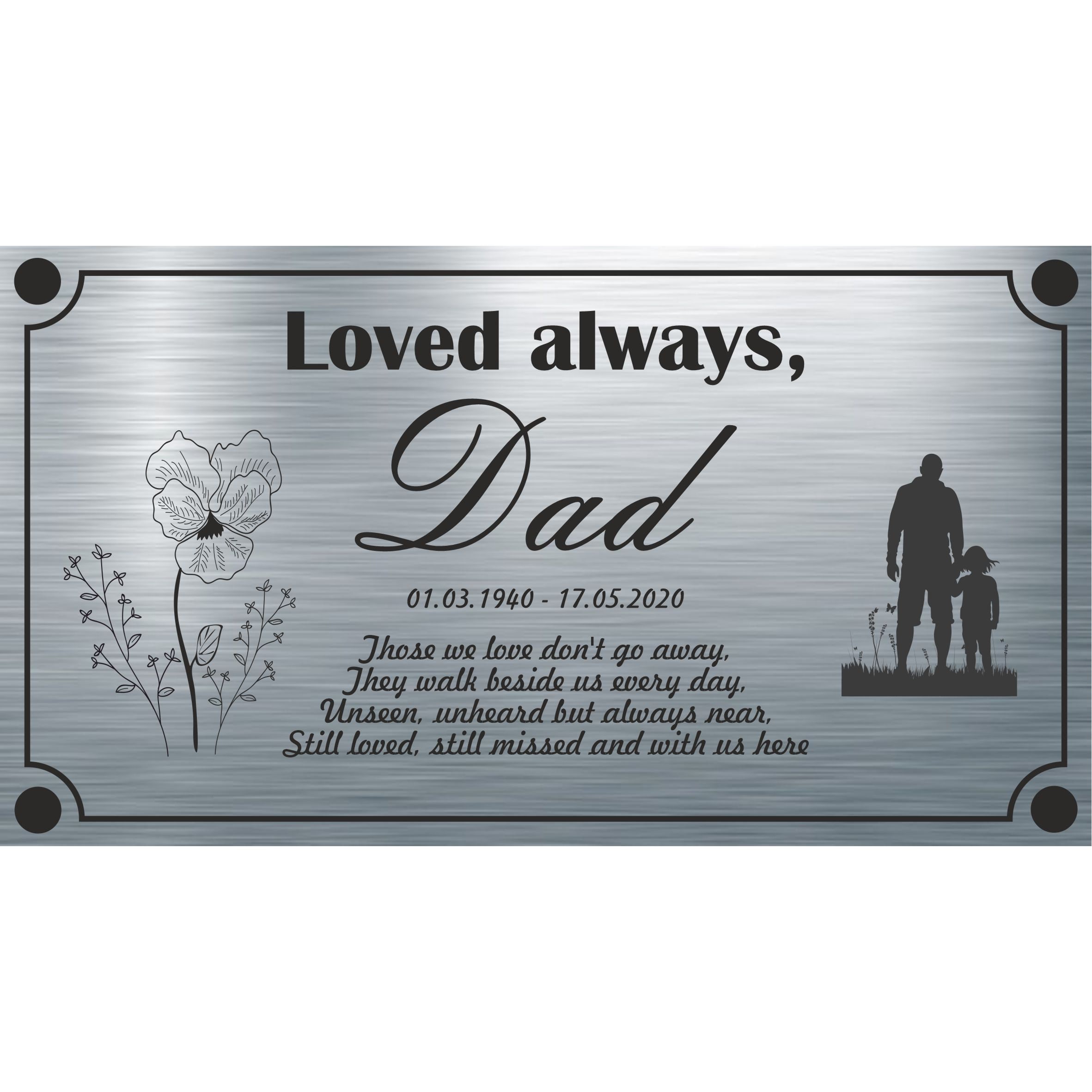 Placas conmemorativas de aluminio para papá, disponibles en 3 tamaños.  Estas placas grabadas y resistentes para exteriores están hechas a mano y  son