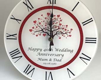 Unique Personalised 40th Ruby Wedding Anniversary Clock - Bespoke Anniversary Gift (30cm Silent Clock with Roman Numerals)