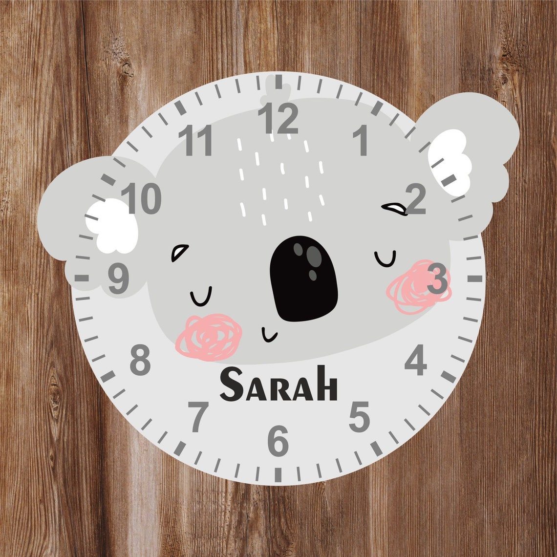 Koala Shaped Kids Clock Personalised With Any Name Wall Etsy