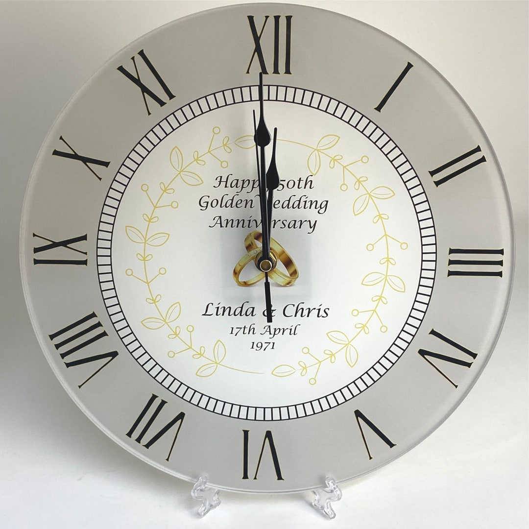 Unique Personalised 50th Golden Wedding Anniversary Clock Bespoke Anniversary Gift 30cm Silent