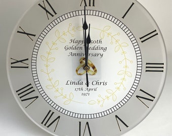 Unique Personalised 50th Golden Wedding Anniversary Clock - Bespoke Anniversary Gift (30cm Silent Clock with Roman Numerals)